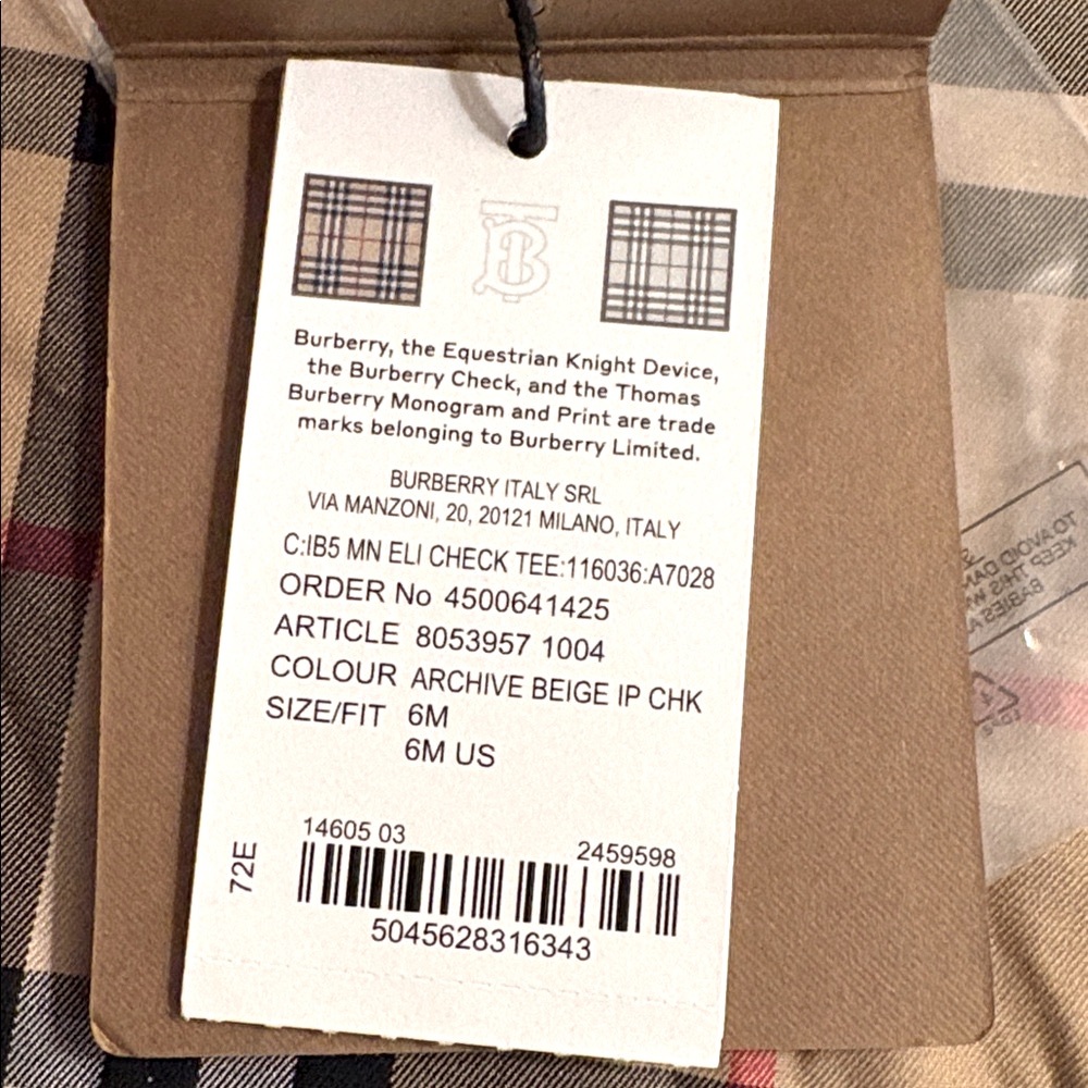 NWT [Burberry] Eli Vintage Check Plaid Cotton Short-Sleeved Shirt Toddler Sz 6M - Picture 12 of 14